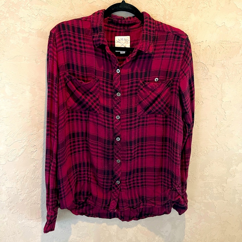 Dark red plaid flannel